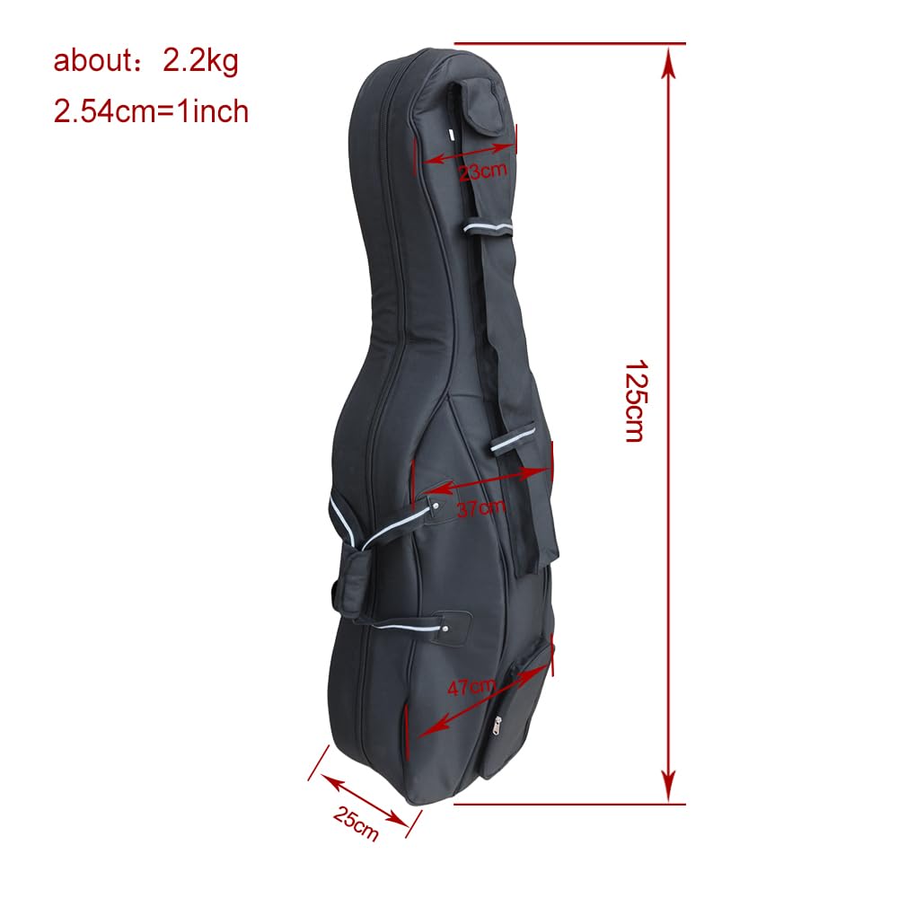 Lightweight 4/4 Cello Case Gig Bag with Padded Backpack Straps,Heavy Duty Waterroof for Classic Electric Cello with Double Handles & Accessory Pockets (gray)
