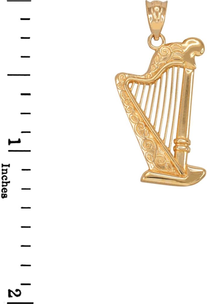 Fine 14k Yellow Gold Harp Music Charm Pendant