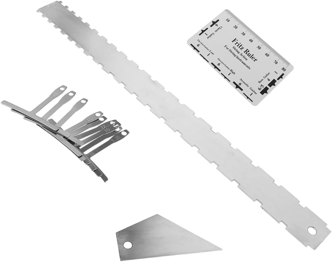 Mobestech Guitar String Action Gauge Ruler and Radius Fretboard Measuring Tool for Guitar and Bass Setup, Metal Luthier String Height Ruler for Stringed Instrument Adjustment and Repair