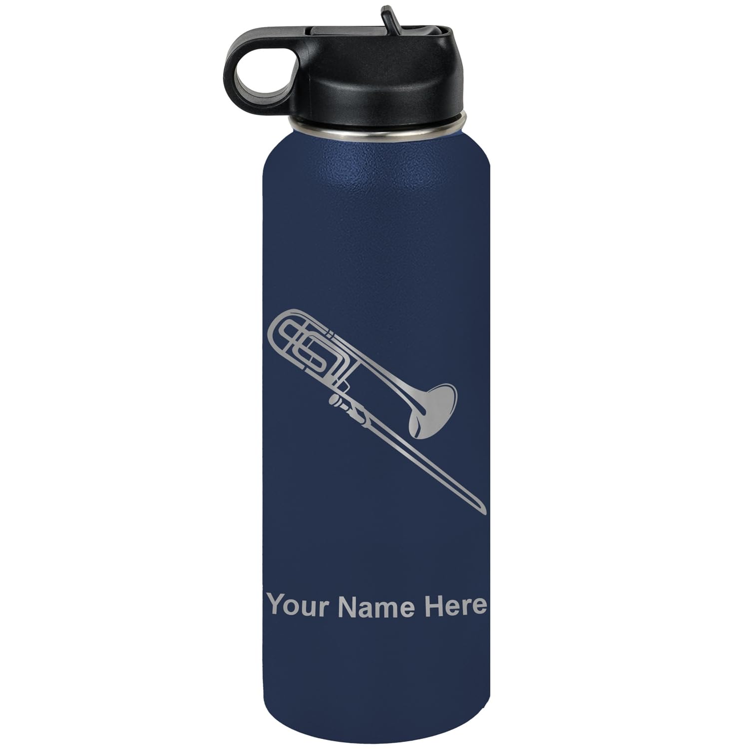 LaserGram Personalized Water Bottle, Trombone, Stainless Steel Double Wall Vacuum Insulated with Flip Top Straw, Custom Engraved Gift (32oz / 950ml Lavender)