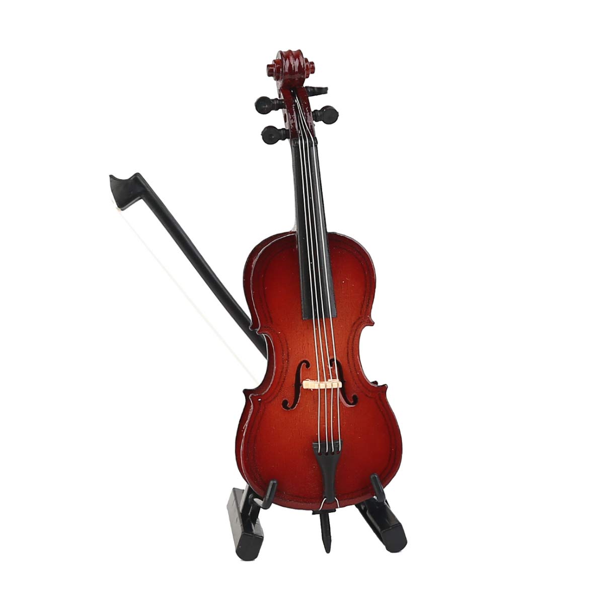 Wooden Miniature Cello with Stand, Bow and Case Mini Musical Instrument Cello Replica Collectible Figurines Dollhouse Accessories Model Home Decoration Display Ornament (5.51"x1.97"x0.63")