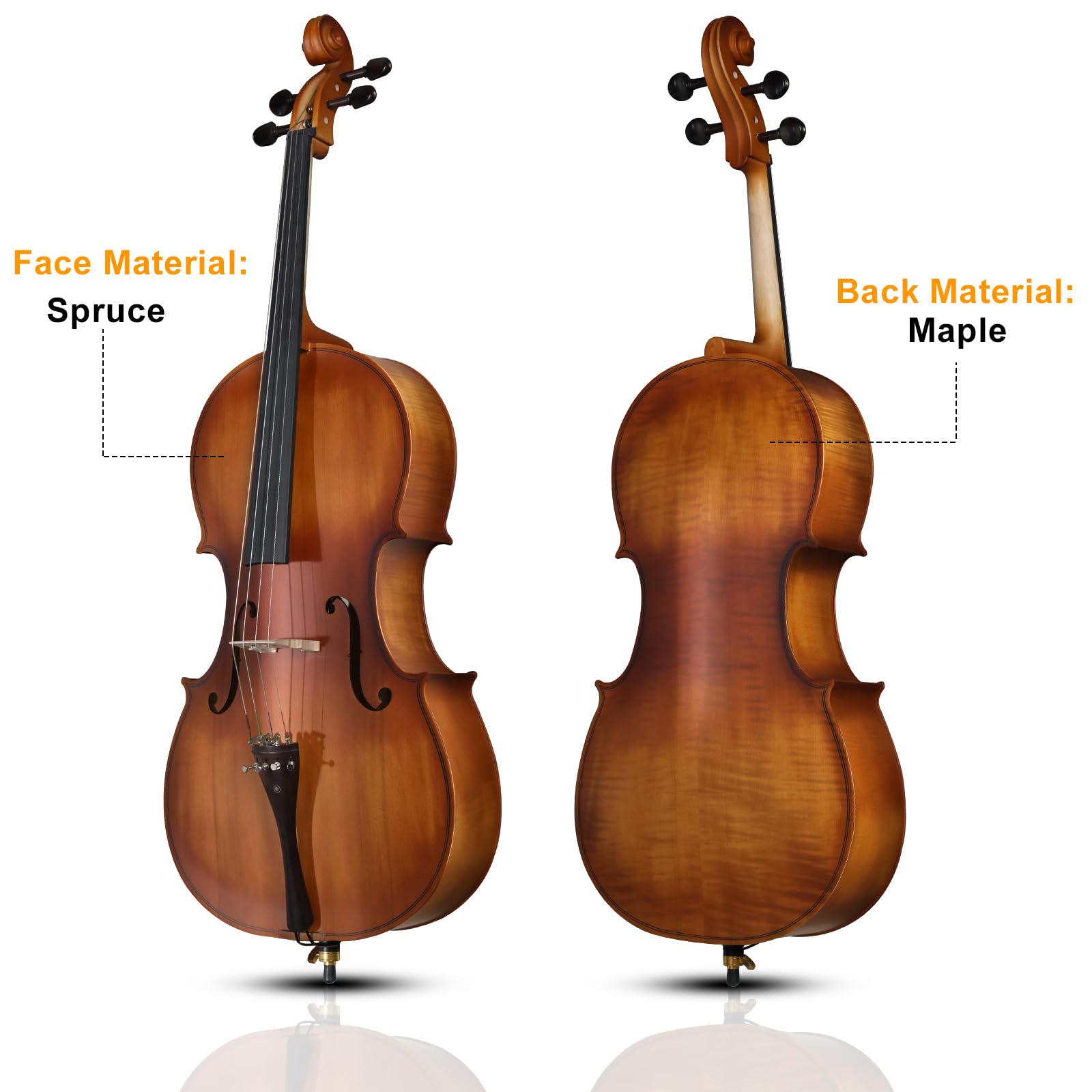 4/4 Full Size Cello Set,Professional Handmade Solid Wood Acoustic Cello with Portable Bag,Bow,Rosin,Cello Musical Instrument for Beginners & Adults (Natural)