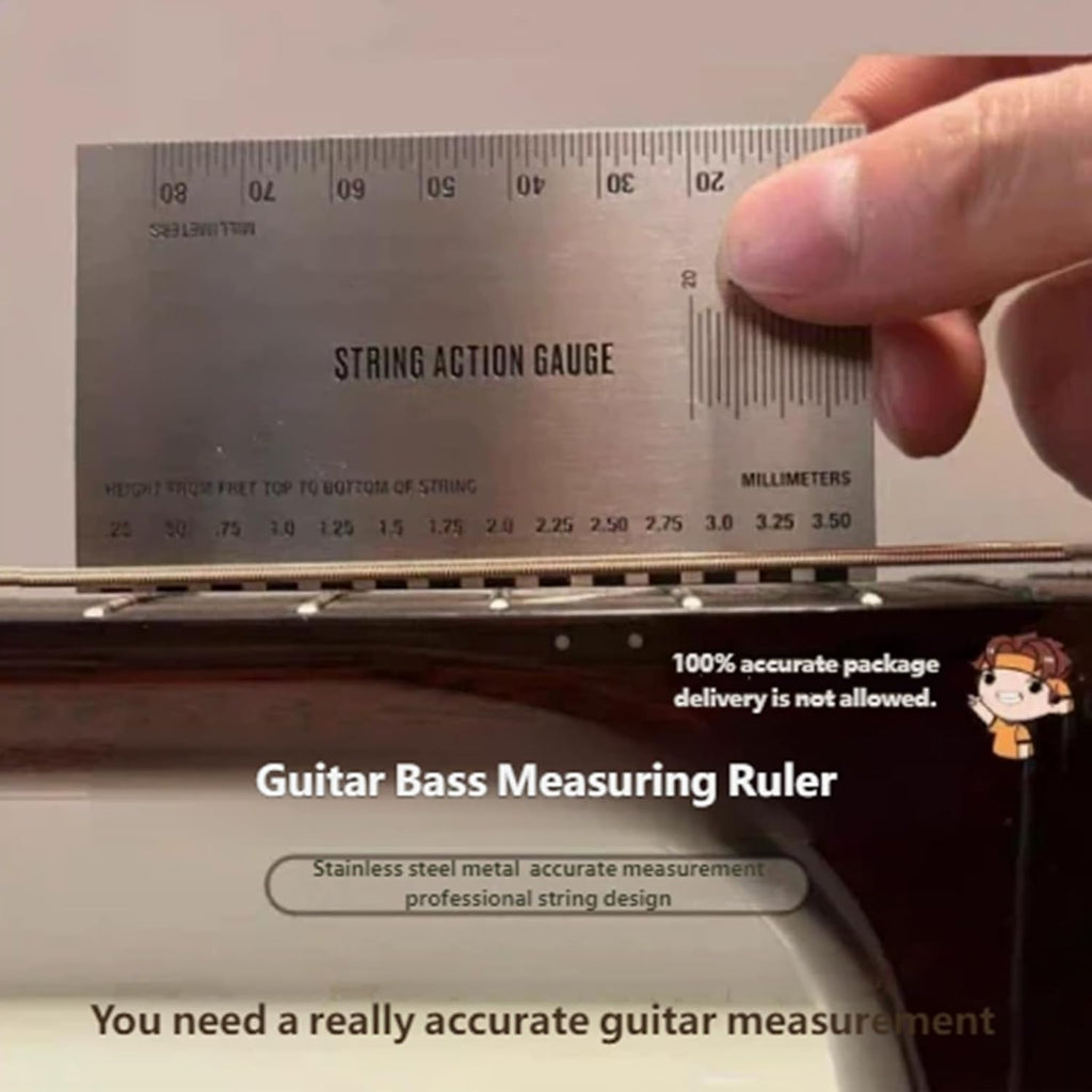 Multipurpose String Action Tool with Stainless Steel Build for Musicians Guitar Action Gauge Portable String Height Measurer Accurate Guitar Setup Accessory Ruler