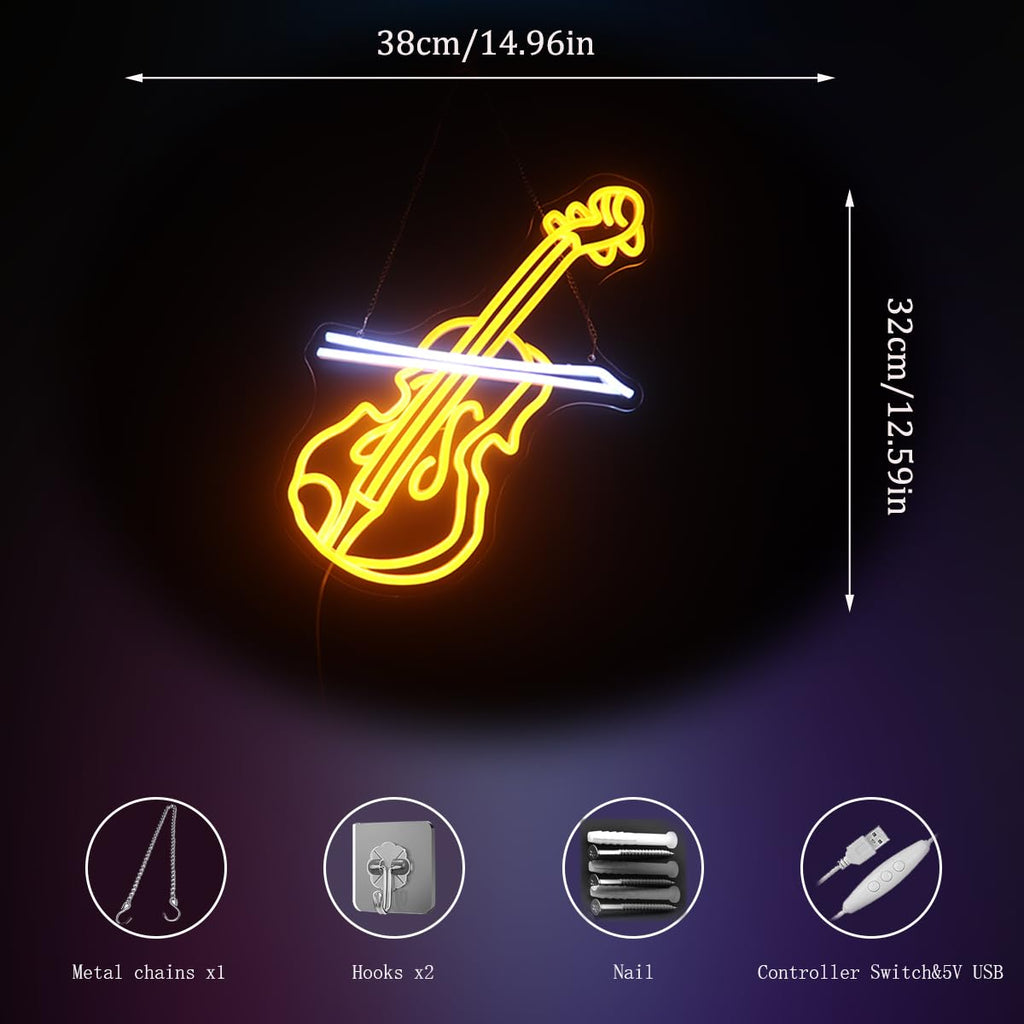 Violin LED Neon Sign, Music Player Neon Signs, Music Instrument Wall Room Bedroom Game Room Art Decor, Violin Enthusiasts Artist Neon Light Wall Art Christmas Birthday Gift