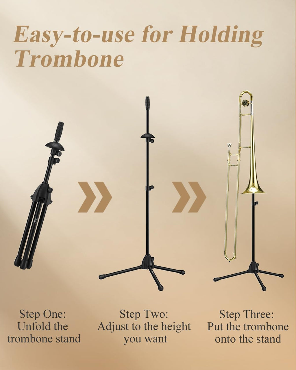 Eastar Tenor/Bass Trombone Stand Holder Heavy-duty, Portable Adjustable Stand Bracket Set with Carrying Bag, Black, EST-002
