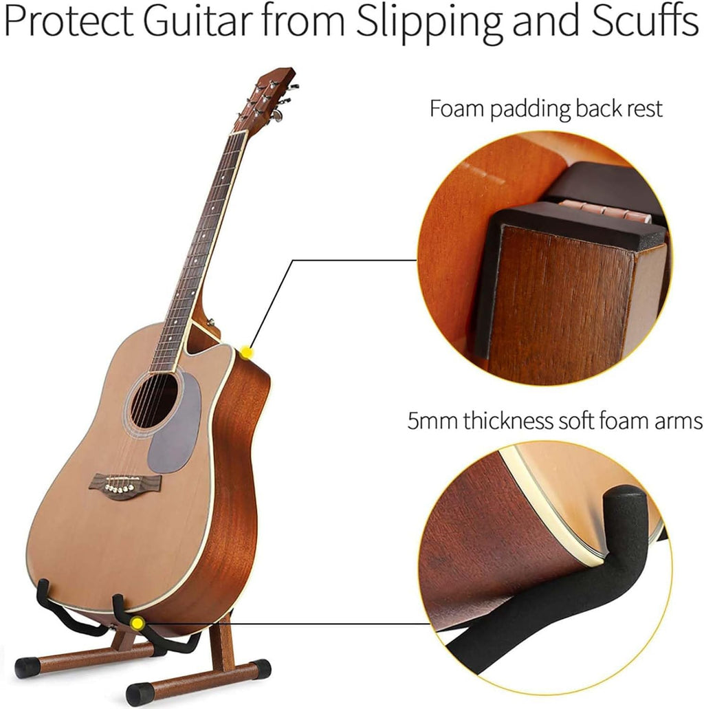 SNIGJAT Wood Guitar Stand, Acoustic Guitar Stand with Padded Foam, Classical Electric Guitar Stand, A-Frame Folding Bass Guitar Display Stand Compatible with Cello, Mandolin, Bass, Banjo, Ukulele