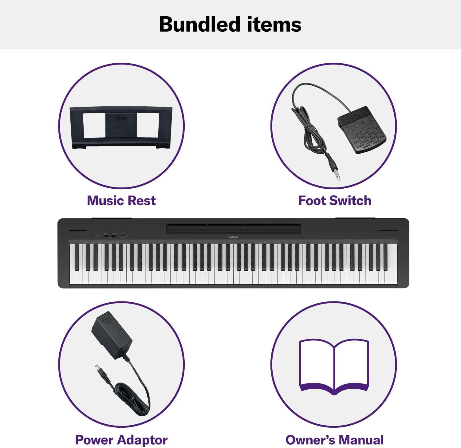 Yamaha P225 88-Key Digital Piano with Weighted Keys, Portable Design, Keyboard, Music Rest, Sustain Foot Switch, and Built-In Speakers, Black (P225B)