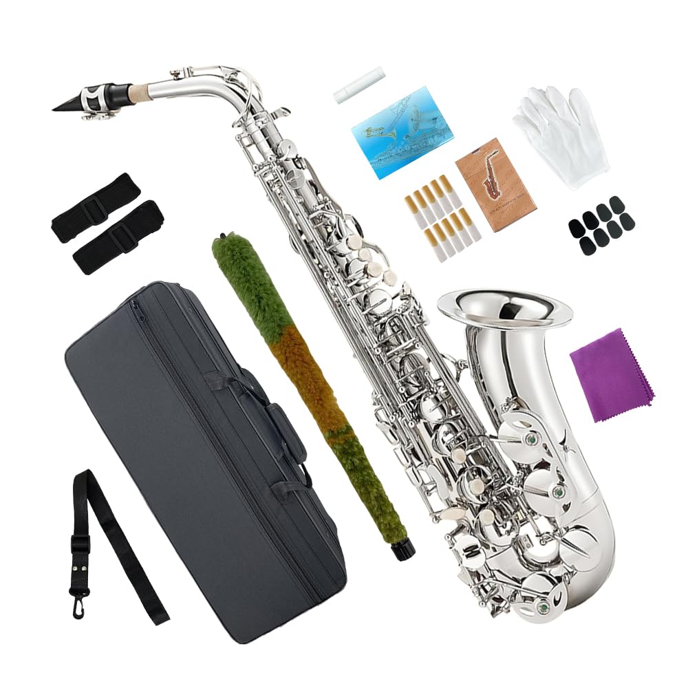 Eb Alto Saxophone Gold Lacquer Brass E-Flat Student Kit with Hard Carrying Case - Includes Mouthpiece, Reeds, Neck Strap and Gloves for School Band