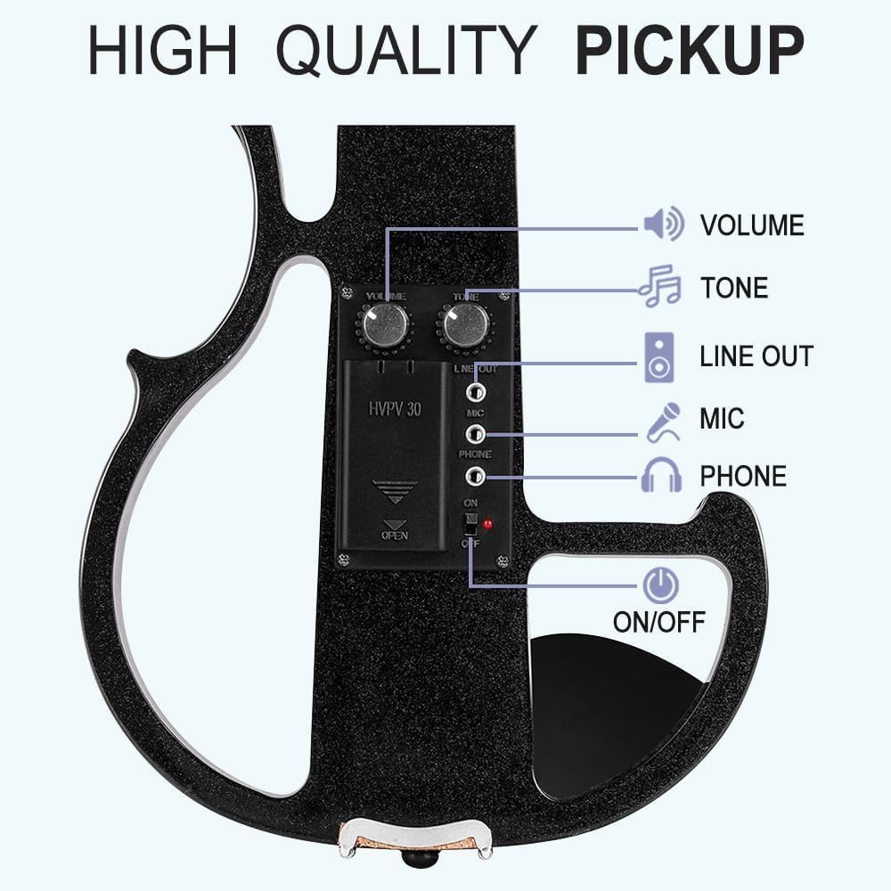 Yinfente Electric Violin 4/4 Full Size Silent 4 String Student Beginner Violin Ebony Fittings With Case Bow Shoulder rest Rosin Cable Headphone