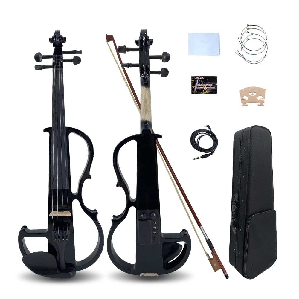 Yinfente Electric Violin 4/4 Full Size Silent 4 String Student Beginner Violin Ebony Fittings With Case Bow Shoulder rest Rosin Cable Headphone