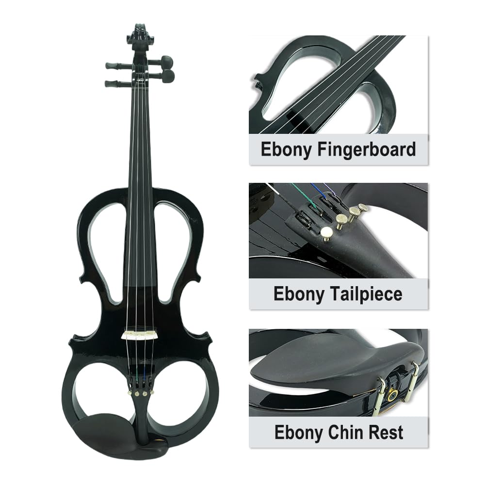 Vetimobato 16 Inch Electric Viola 4 String Practice Silent Viola Solidwood Walnut with Maple Neck Ebony Fittings Metallic Coating Case Bow Headphones AUX Cable Perfect for Beginner Professional(White)