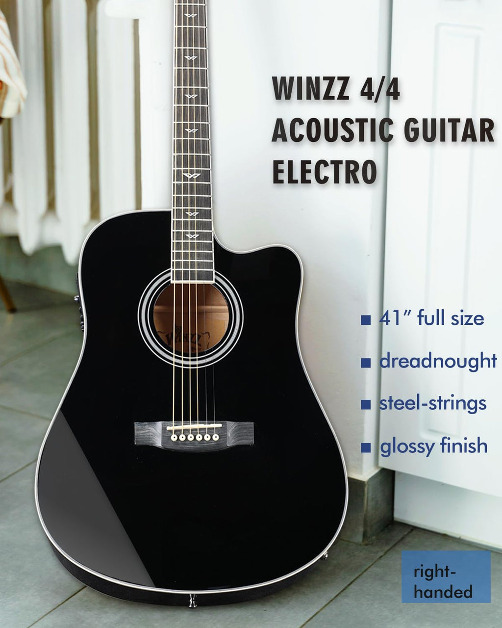 Winzz 4/4 Electro Acoustic Guitar, Left-Handed Western Guitar Set, Adult Beginners, Acoustic Guitar 41 Inch with 4-Band Equaliser (Dreadnought,Glossy Sunburst)