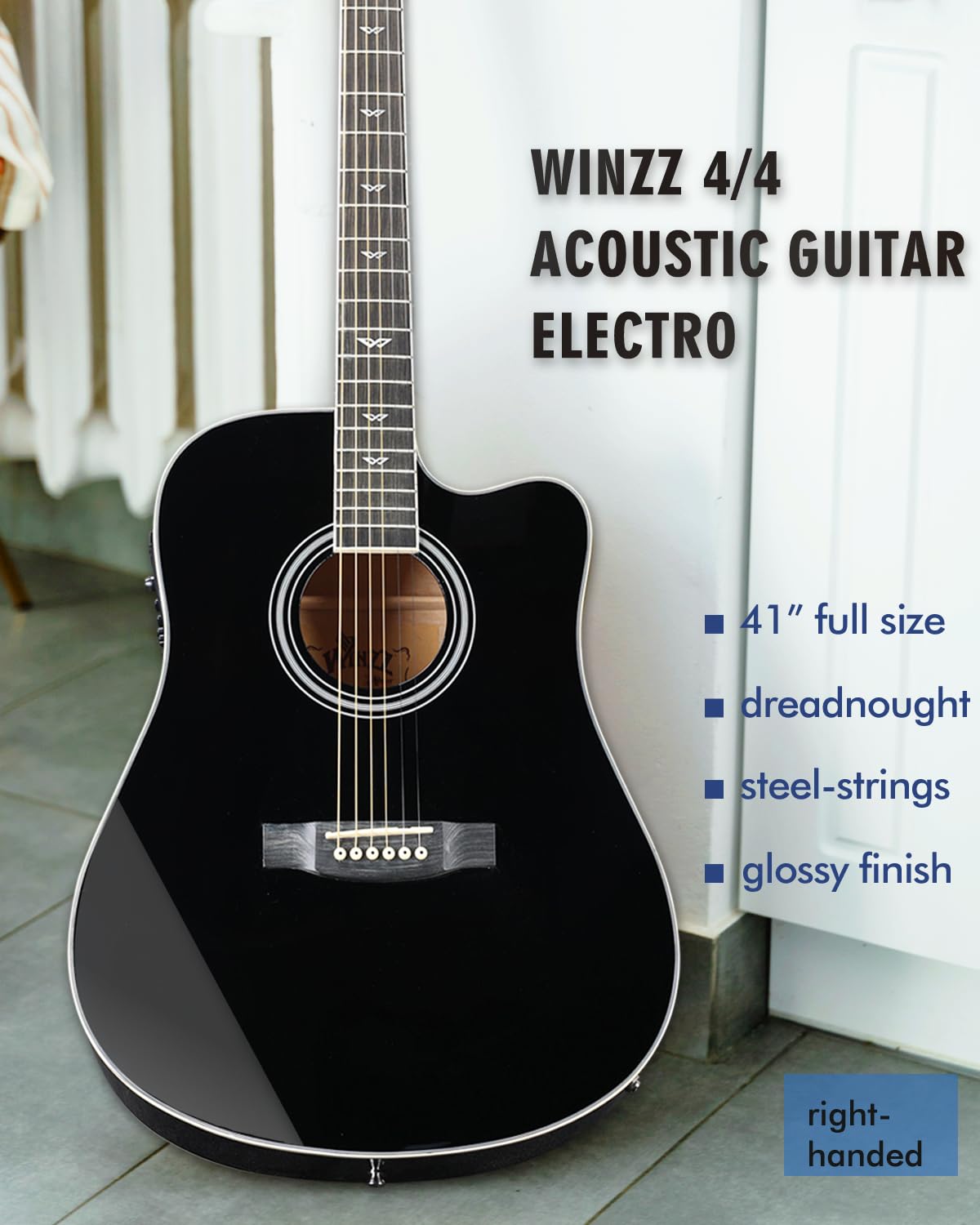 Winzz 4/4 Electro Acoustic Guitar, Left-Handed Western Guitar Set, Adult Beginners, Acoustic Guitar 41 Inch with 4-Band Equaliser (Dreadnought,Glossy Sunburst)