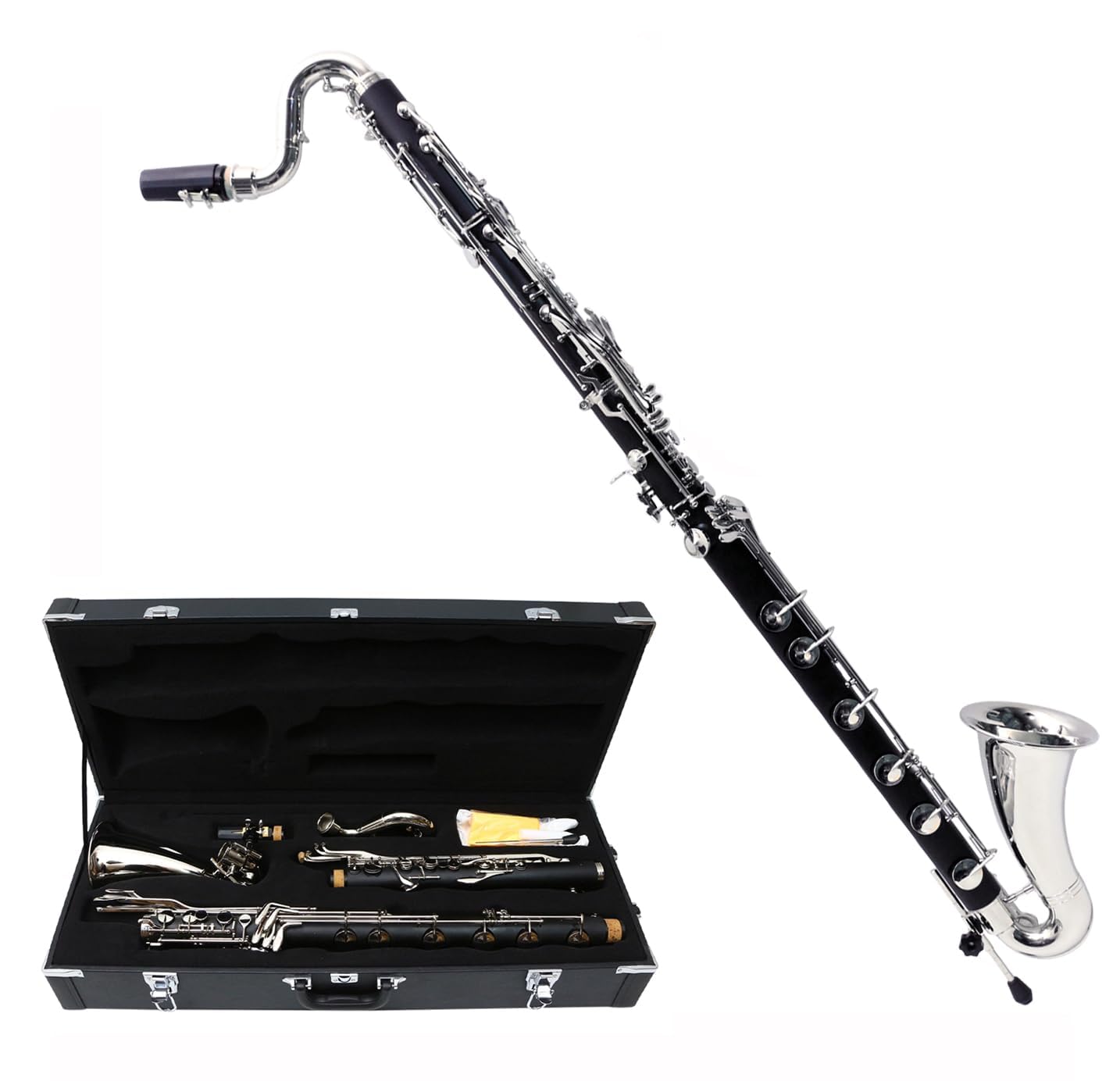 Vetimobato Advance Bass Clarinet Low E Bb flat Synthetic Wood LOWE Clarinete profesional Level Nickel Plated keys with Case Easy blowing (Low E Bb key)
