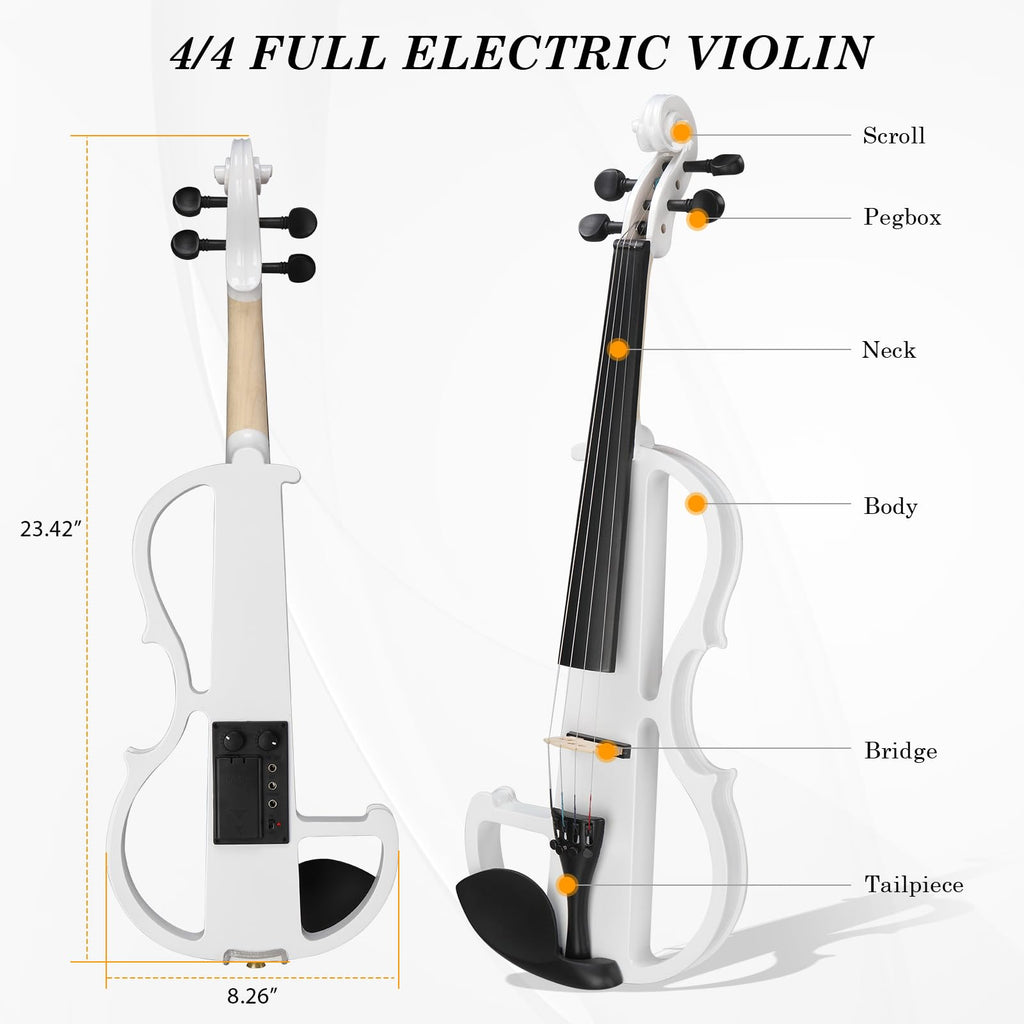 Ktaxon Full Size Electric Violin, 4/4 Acoustic Silent Electric Violin for Beginner Adults Teens with Ebony Fittings, Case, Bow, Headphone, Rosin and Extra String (Black)