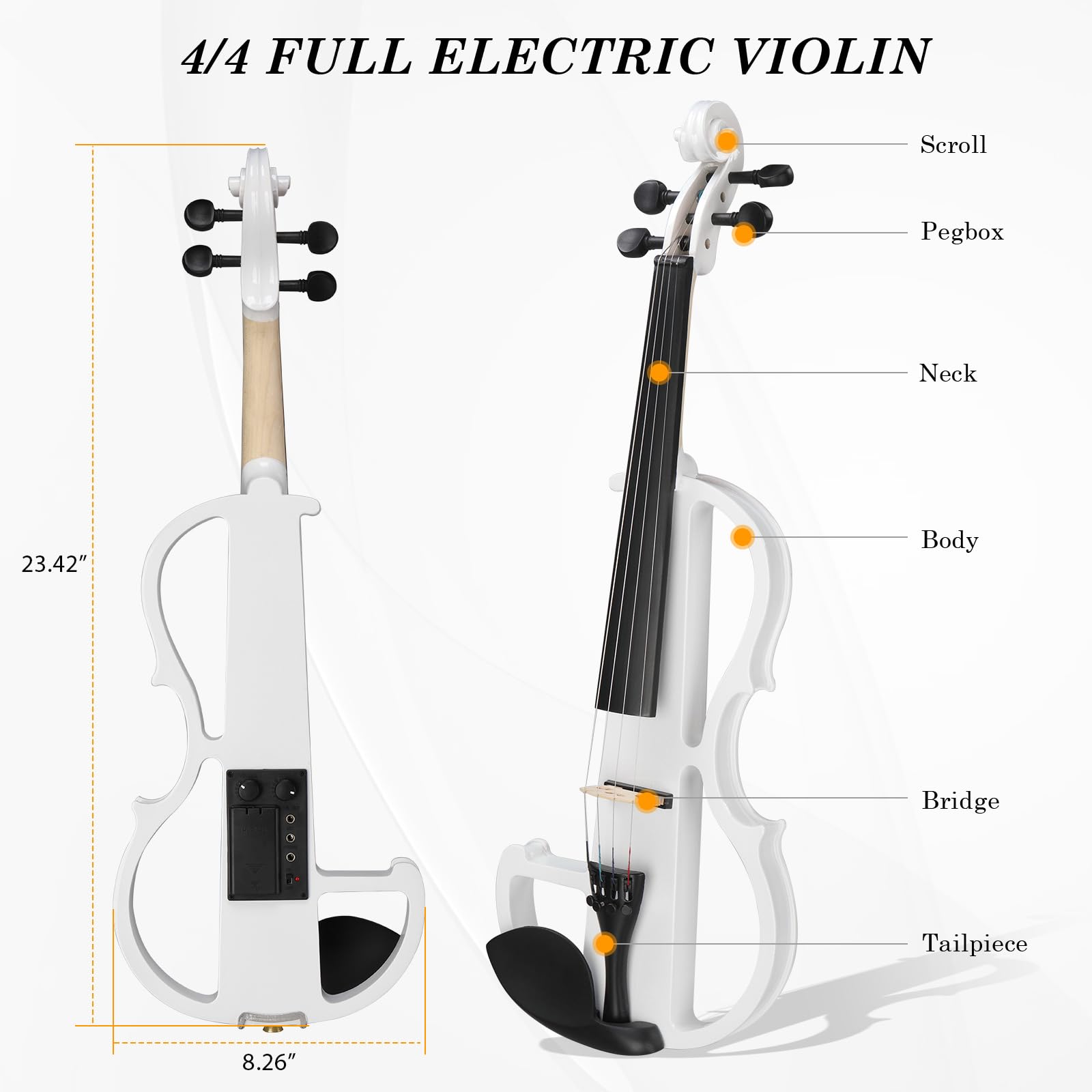 Ktaxon Full Size Electric Violin, 4/4 Acoustic Silent Electric Violin for Beginner Adults Teens with Ebony Fittings, Case, Bow, Headphone, Rosin and Extra String (Black)
