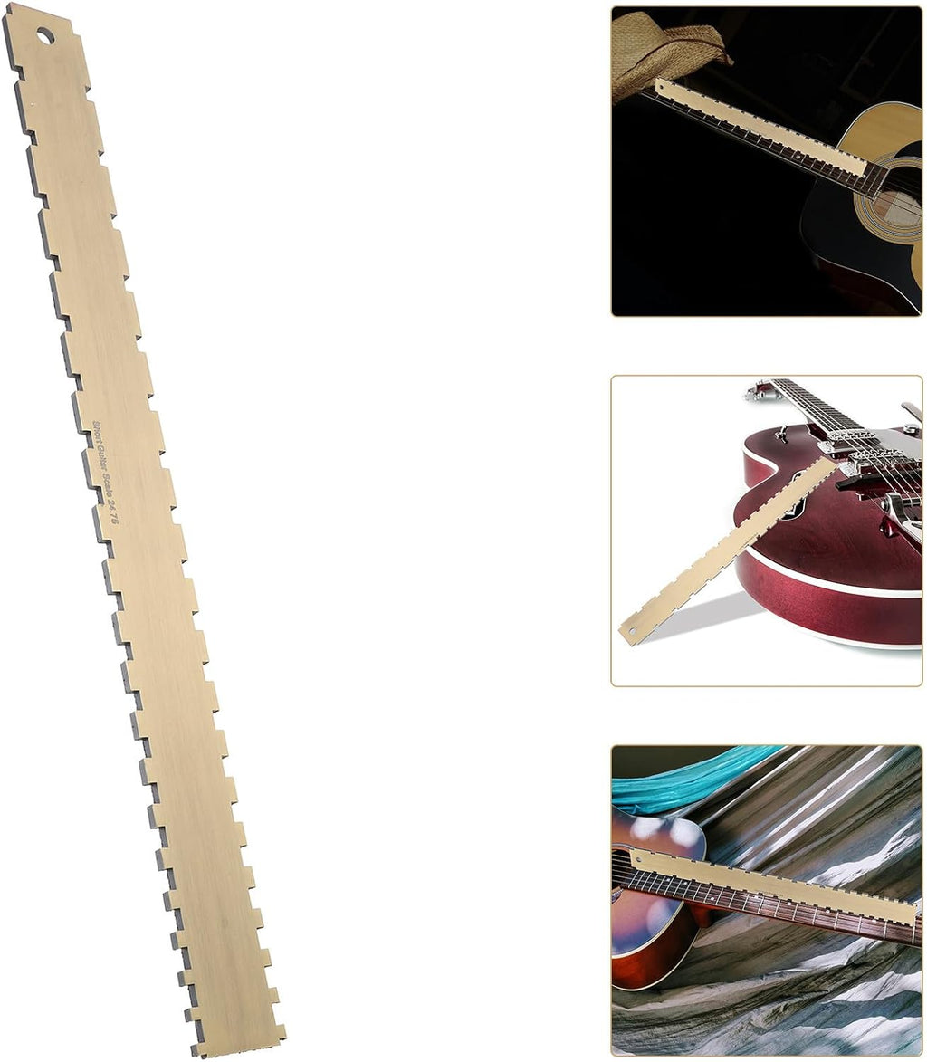 HEMOTON String Action Gauge Ruler for Guitar and Fretboard, Stainless Steel Brown Dual Ruler with String Protection and Convenient Use, for Guitar Players and Luthier Tools