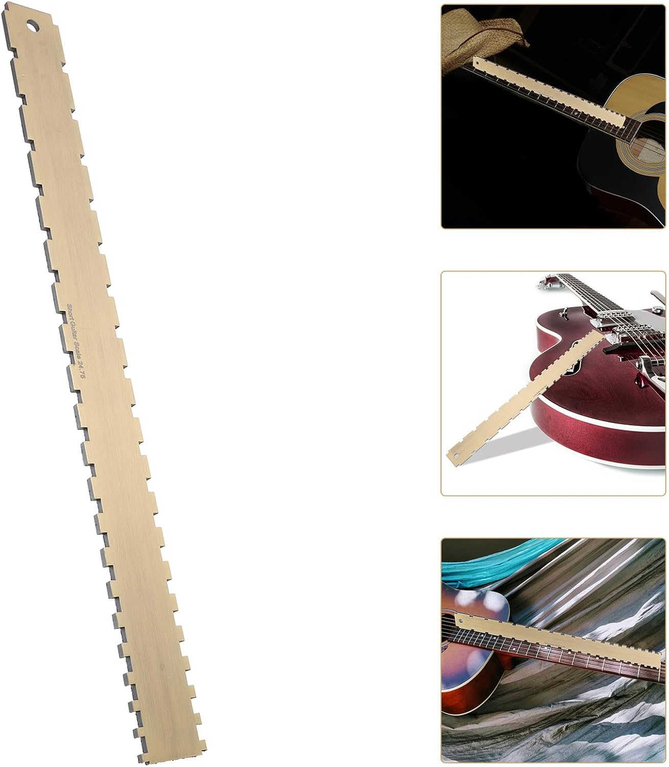 HEMOTON String Action Gauge Ruler for Guitar and Fretboard, Stainless Steel Brown Dual Ruler with String Protection and Convenient Use, for Guitar Players and Luthier Tools