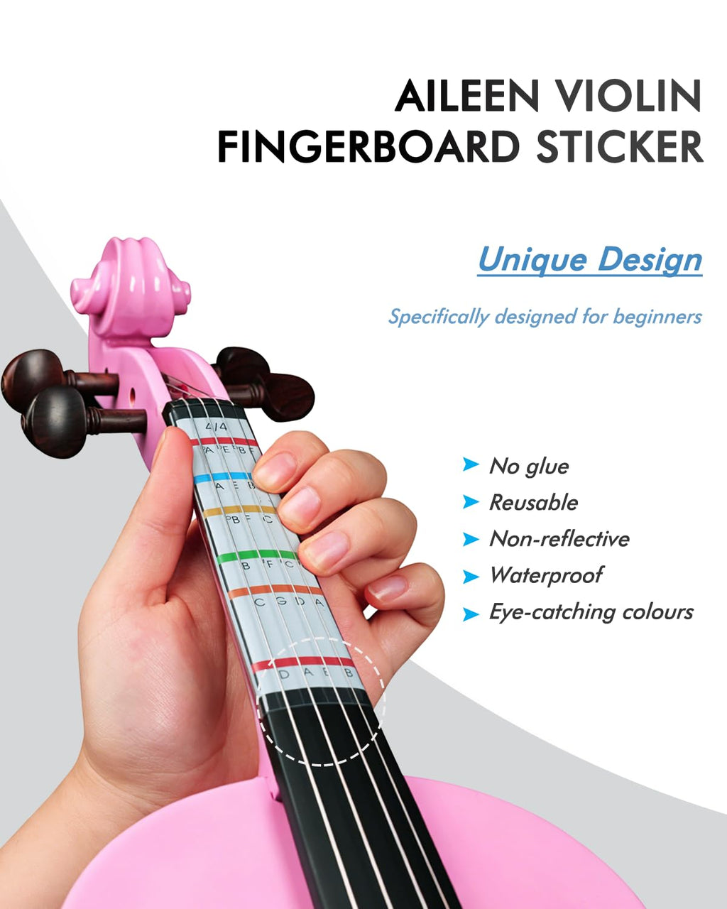 Aileen Violin 4/4 Full Size for Adults Beginners, Black Fiddle Starter Kit for Students Age 12+, including Music Stand, Unique New Fingerboard Sticker, Mute