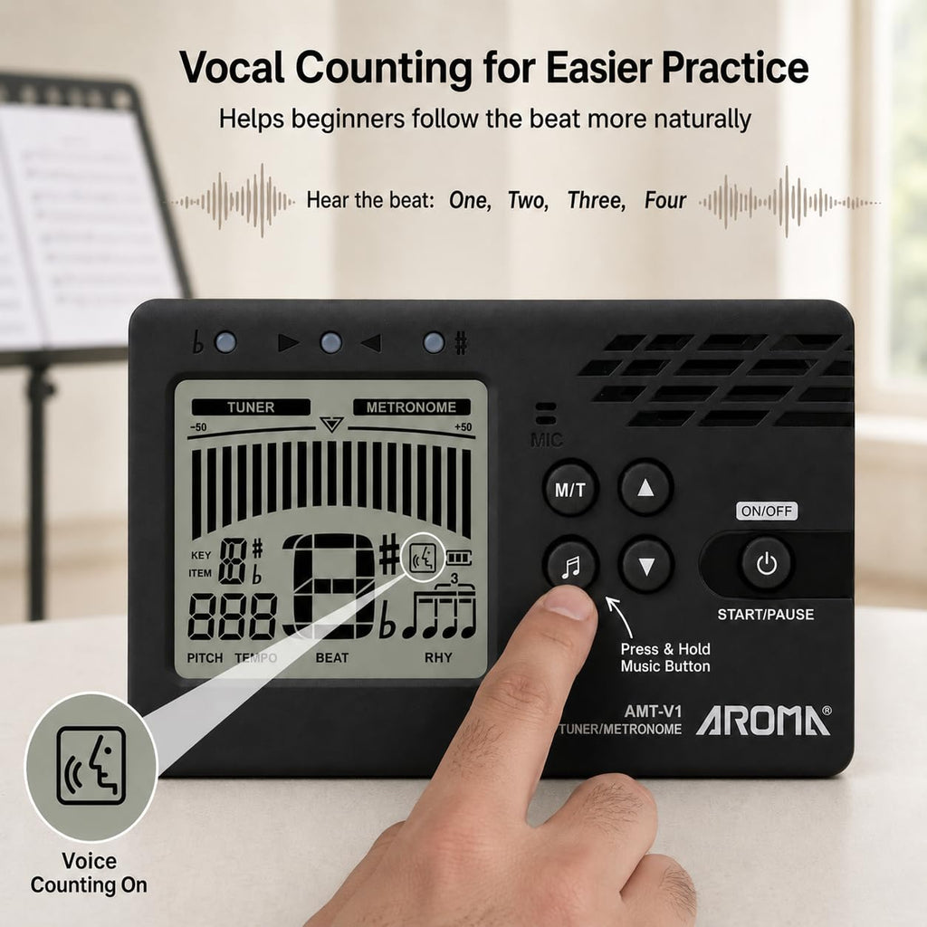 Ulumac Aroma 3-in-1 Digital Metronome Tuner for Guitar, Bass, Violin, Piano | For All Instruments - Ukulele, Trumpet, Flute, Clarinet - Accurate Chromatic Tuner, Tone Generator, Easy to Use, Pocket Size