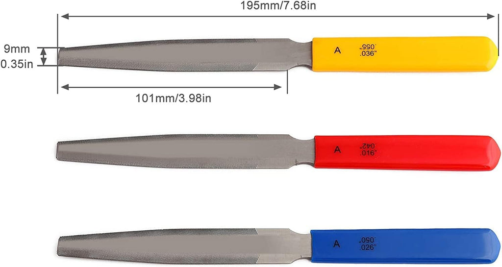 Electric Guitar files set,Acoustic Guitar file set,Bass Guitar files set,Tapered Nut Files Double Edge Nut Slotting Files,Fret Crowning Files Luthier Tools 3pcs set(Bass Guitar files)