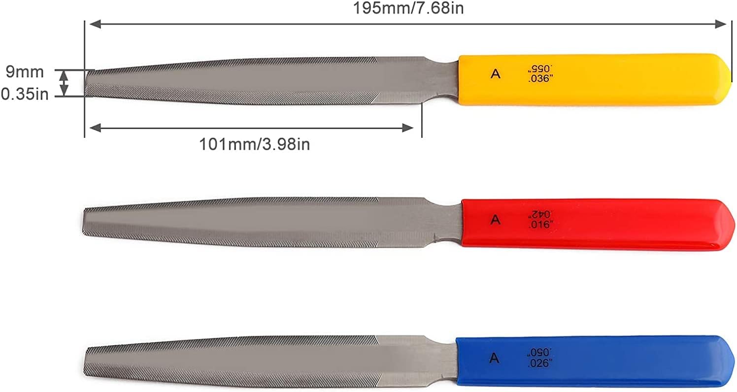 Electric Guitar files set,Acoustic Guitar file set,Bass Guitar files set,Tapered Nut Files Double Edge Nut Slotting Files,Fret Crowning Files Luthier Tools 3pcs set(Bass Guitar files)