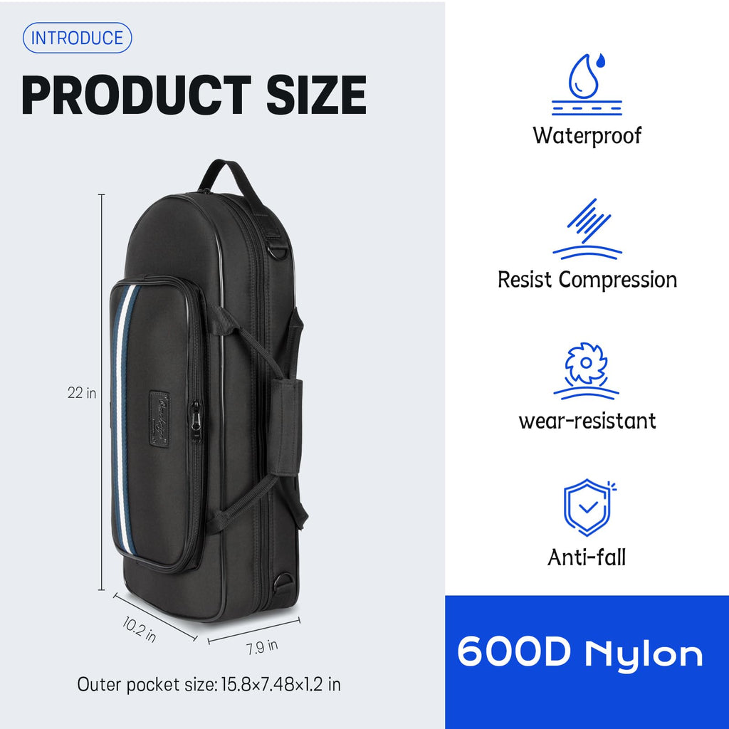Lightweight Trumpet Case, Soft Gig Bag Backpack;(BGD-TRUMPET-CON) | Lightweight 600D nylon trumpet case with built-in backpack straps, EPS foam protection, velvet lining, storage pocket.