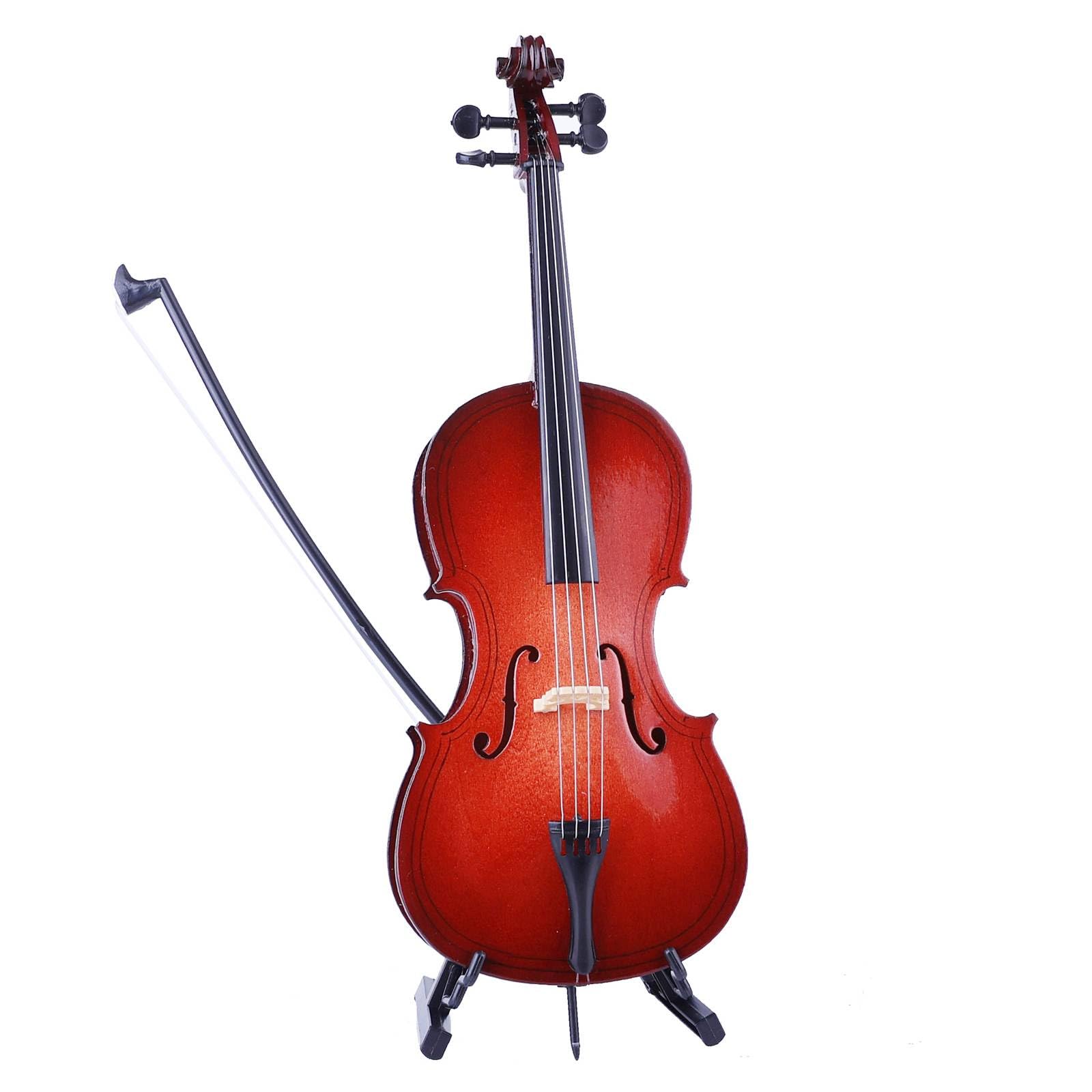 Wooden Miniature Cello with Stand, Bow and Case Mini Musical Instrument Cello Replica Collectible Figurines Dollhouse Accessories Model Home Decoration Display Ornament (5.51"x1.97"x0.63")