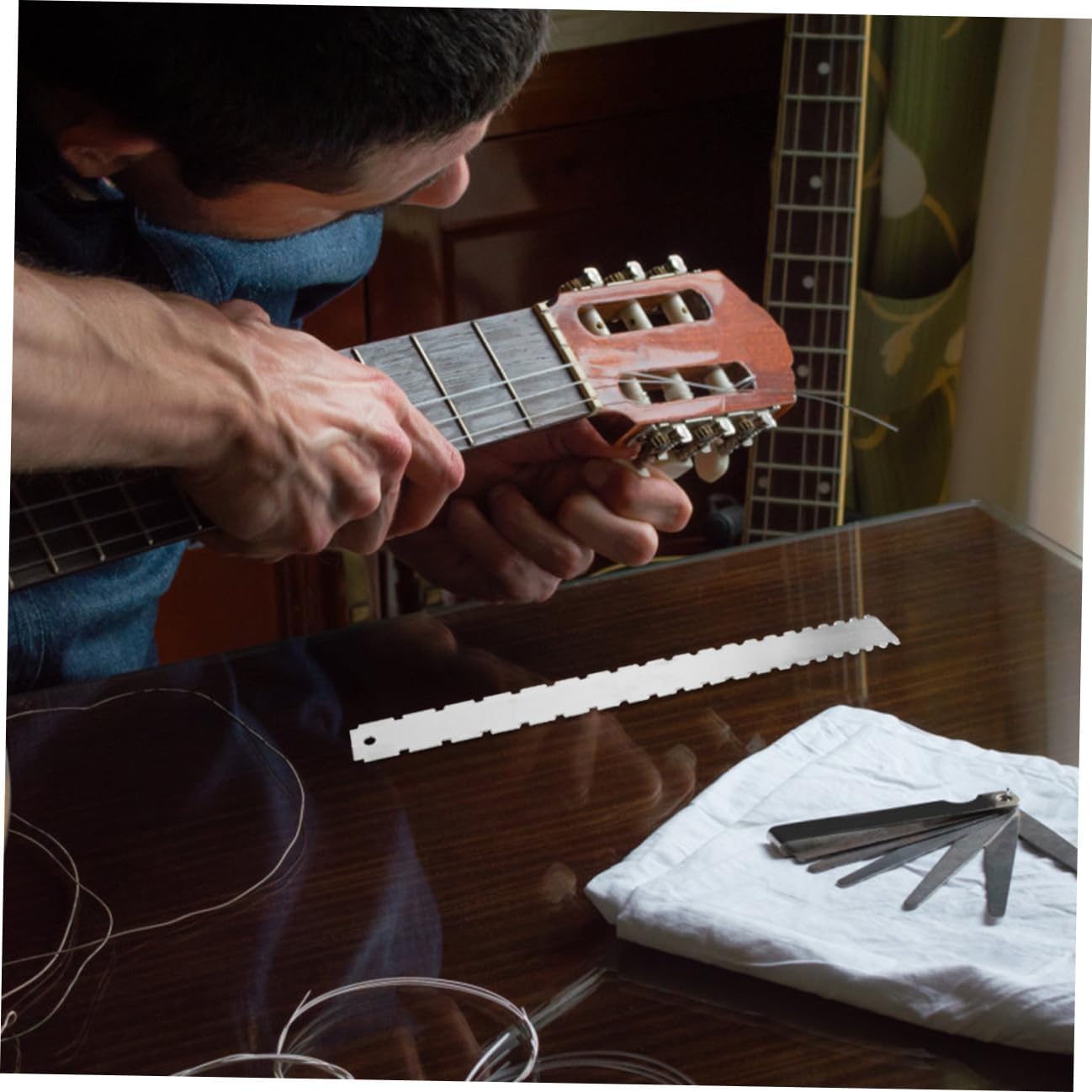 Mobestech Guitar String Action Gauge Ruler and Radius Fretboard Measuring Tool for Guitar and Bass Setup, Metal Luthier String Height Ruler for Stringed Instrument Adjustment and Repair