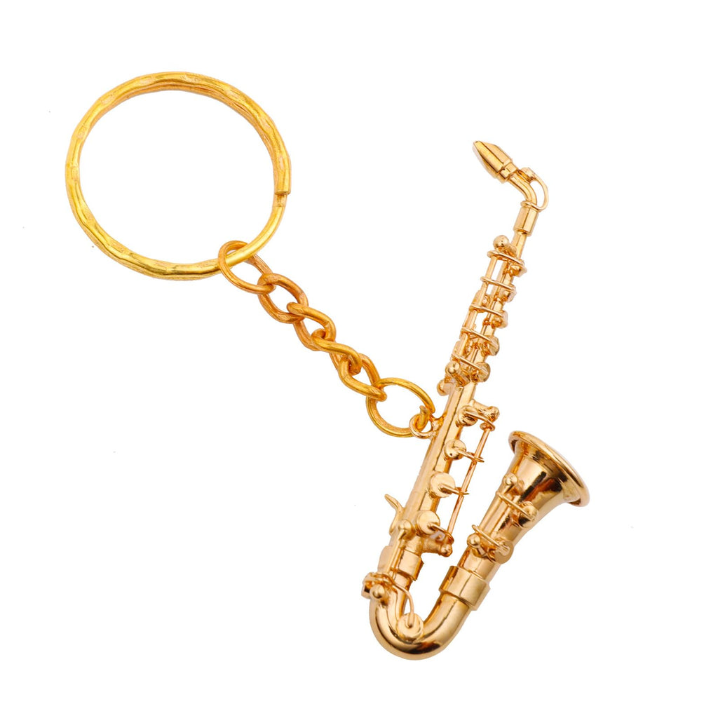 Miniature Musical Instrument Keychain with Case Brass Mini Collectible Figurines Replica Key Ring Birthday Gifts