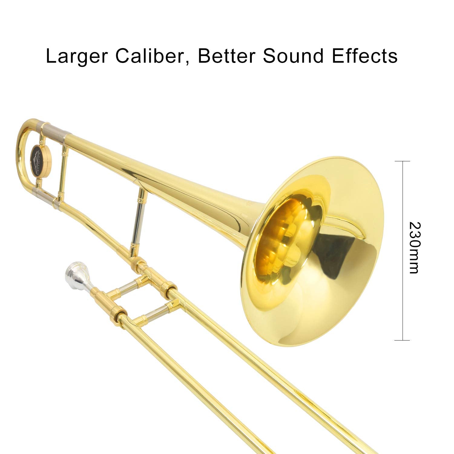 EASTROCK Bb Tenor Slide Trombone, B Flat Brass Plated Trombone Instrument for Beginners Students with Hard Case, with Mouthpiece, White Gloves (12.5mm/200 mm), Golden