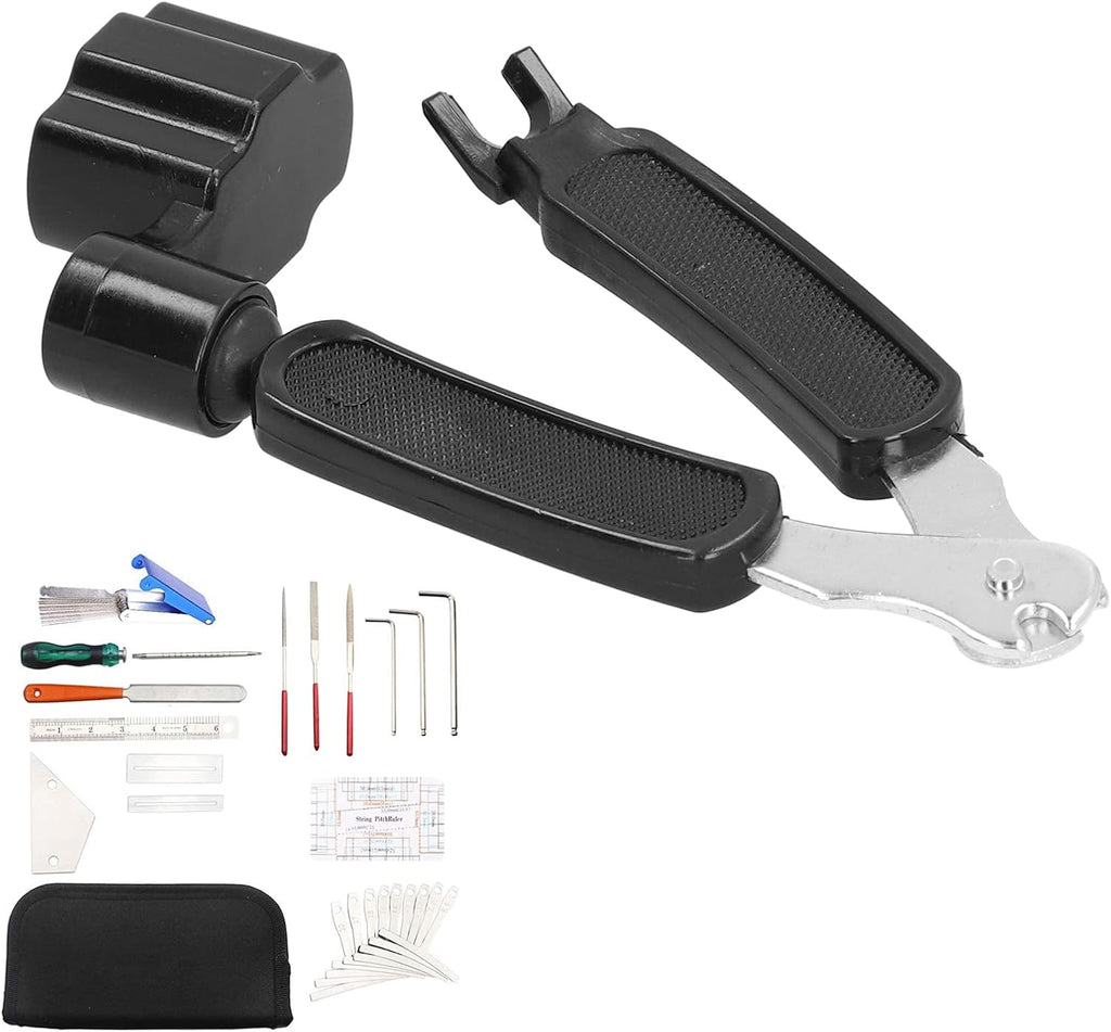 25Pcs Guitar Repairing Tools Kit Setup Kit Includes Carry Bag String Organizer Fingerboard Protector String Action Ruler Gauge for Guitar Ukulele Bass Mandolin Banjo