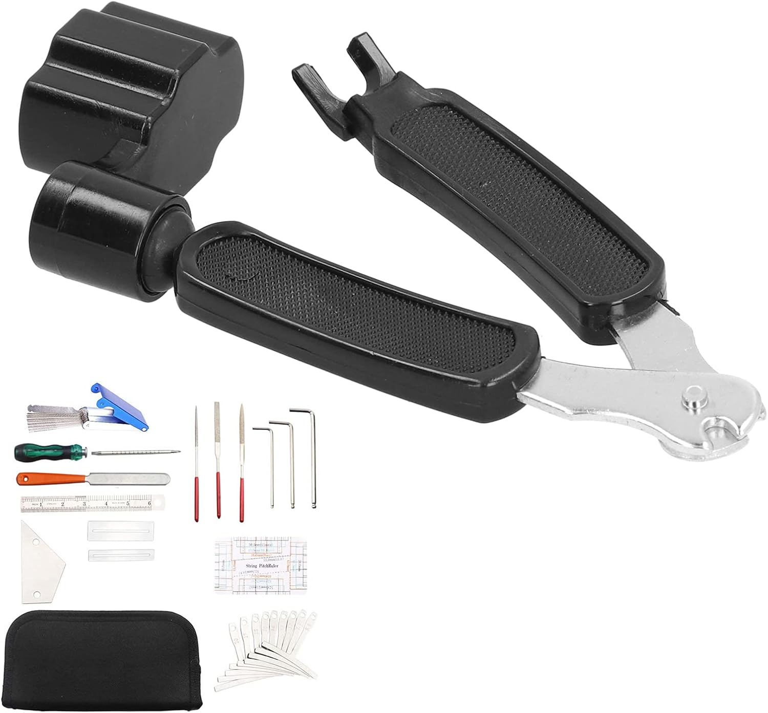 25Pcs Guitar Repairing Tools Kit Setup Kit Includes Carry Bag String Organizer Fingerboard Protector String Action Ruler Gauge for Guitar Ukulele Bass Mandolin Banjo