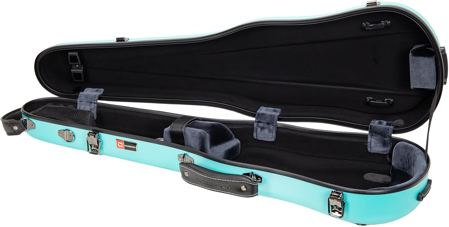 Crossrock Poly Carbon Shaped Violin Case for 4/4 Full-Size | Matte Mint Blue Finish, Hygrometer, Accessory Storage, Protective Blanket – Lightweight Hard Shell