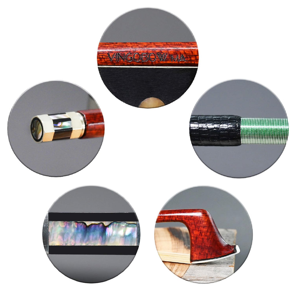 Carbon Fiber Core Hybrid Peranmbuco Skin Violin Bow 4/4 Size VINGOBOW 127V Master Level Fleur-de-lys Snakewood Frog 4 4 Full Straight Premium Natural Horse Hair for Porfessional Player …