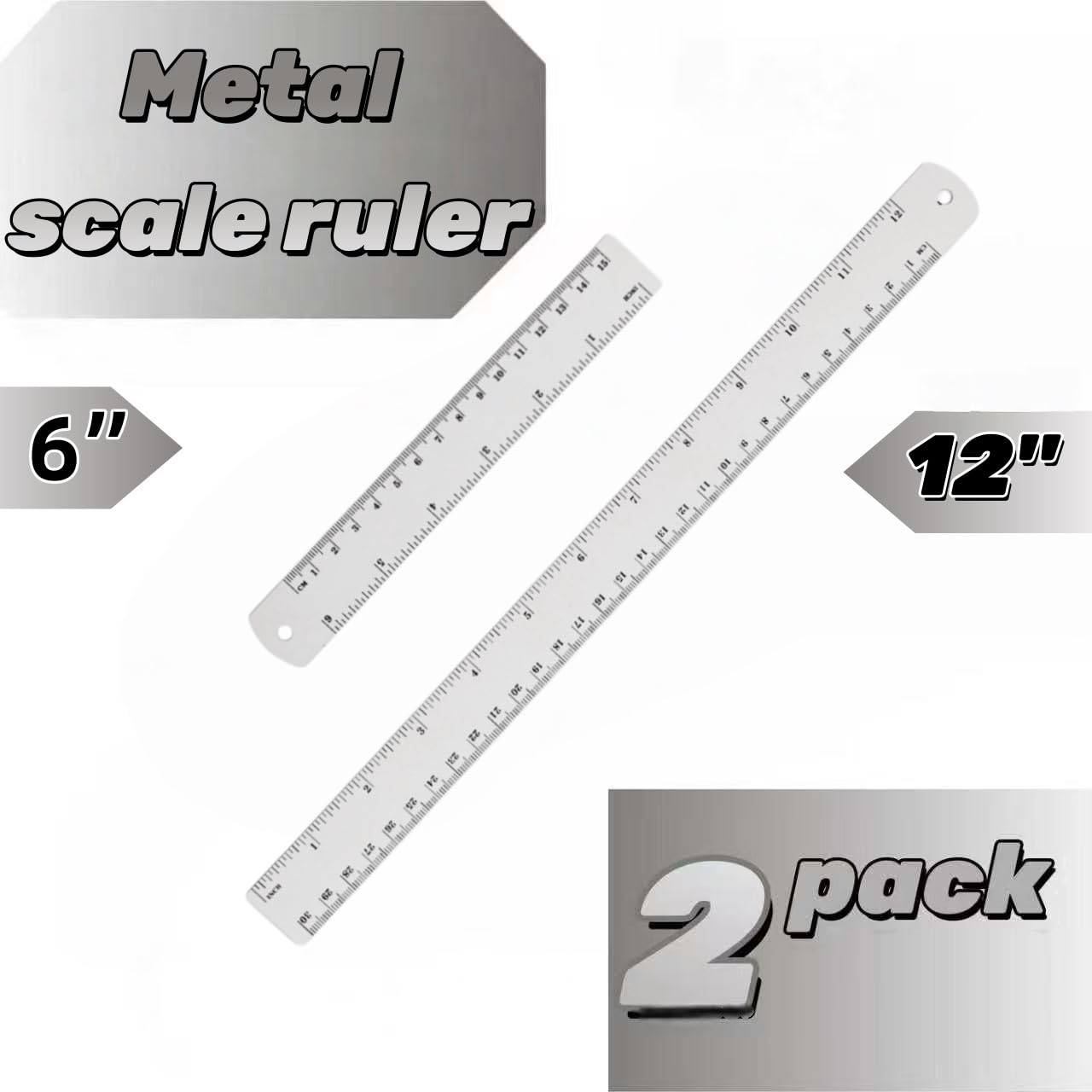 Lakei Stainless Steel Ruler 2-Pack, 6", 12", (15cm,30cm) Dual Scale Ruler | Stainless Steel Ruler Set, Metric Precision Measuring Drawing Ruler, for Drawing, Home, Office and Engineering Use