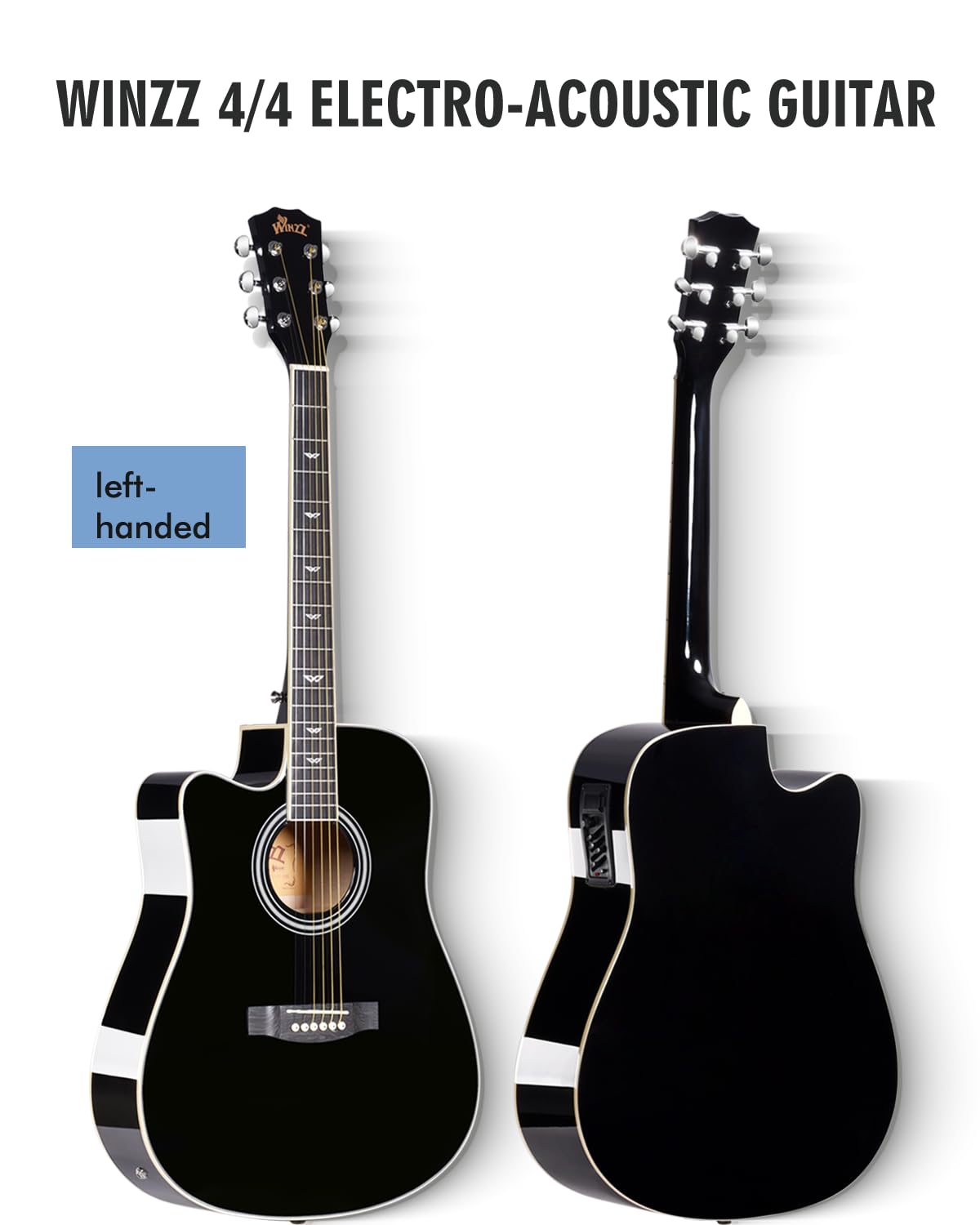 Winzz 4/4 Electro Acoustic Guitar, Left-Handed Western Guitar Set, Adult Beginners, Acoustic Guitar 41 Inch with 4-Band Equaliser (Dreadnought,Glossy Sunburst)