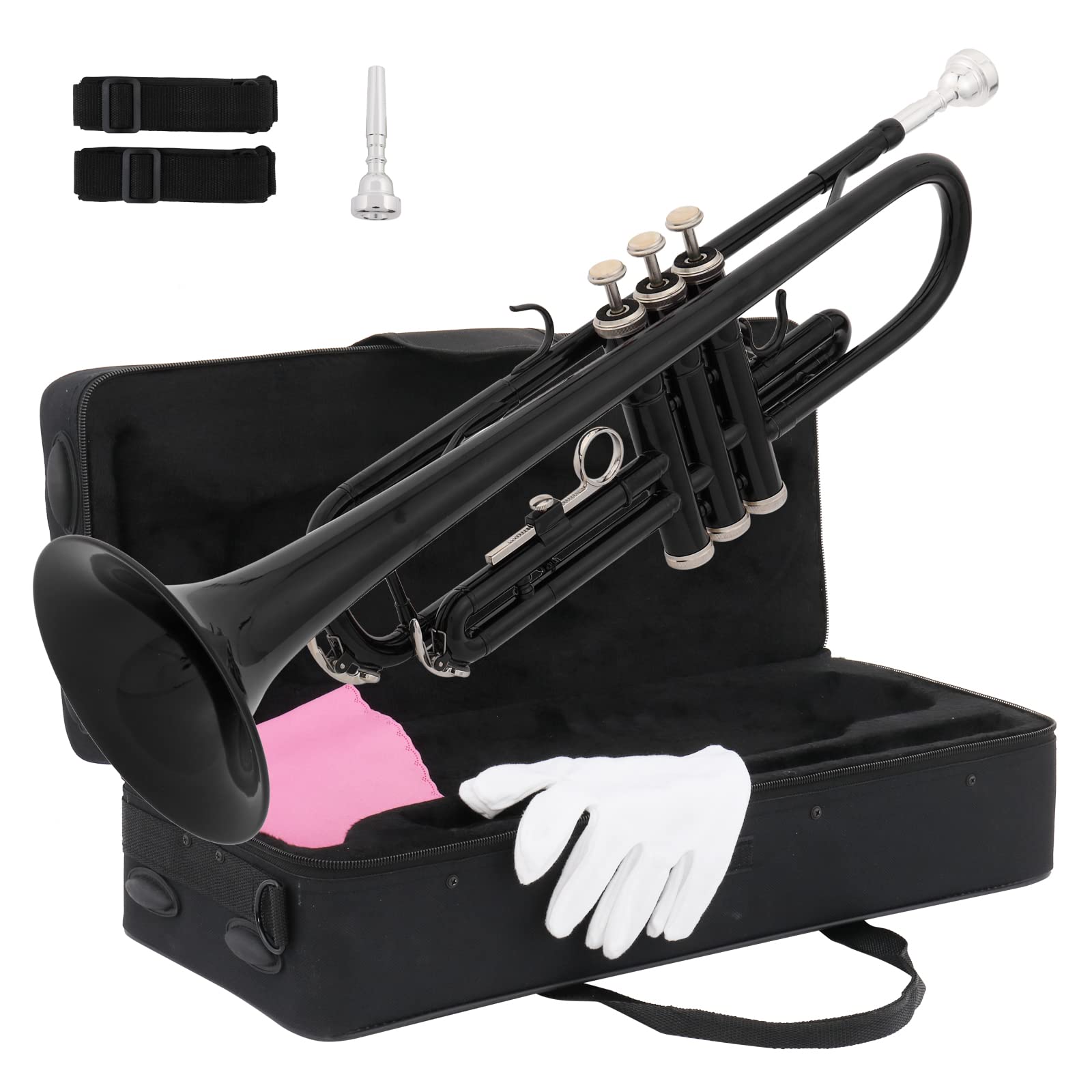 Ktaxon Bb Standard Trumpet for Beginners,Trumpet for Student with Hard Case,7C Mouthpiece,Cleaning Cloth,Gloves,Brass Instruments for Kids and Adults(Gold)