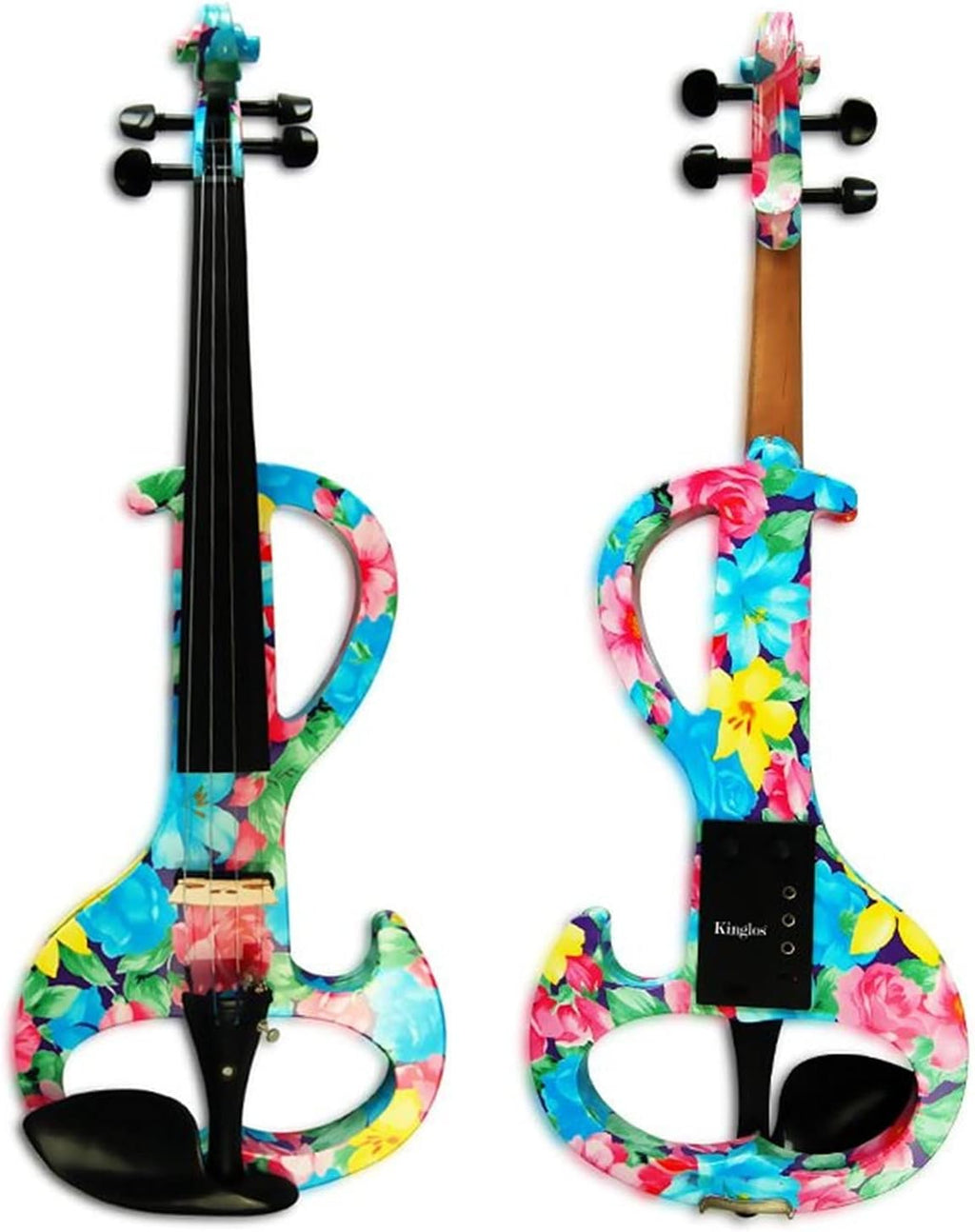 Violin Electric Art Violin Colorful Flowers Painted Solid Wood Silent Violin 4/4 Ebony Parts W/Case Bow Cable Cello Kit