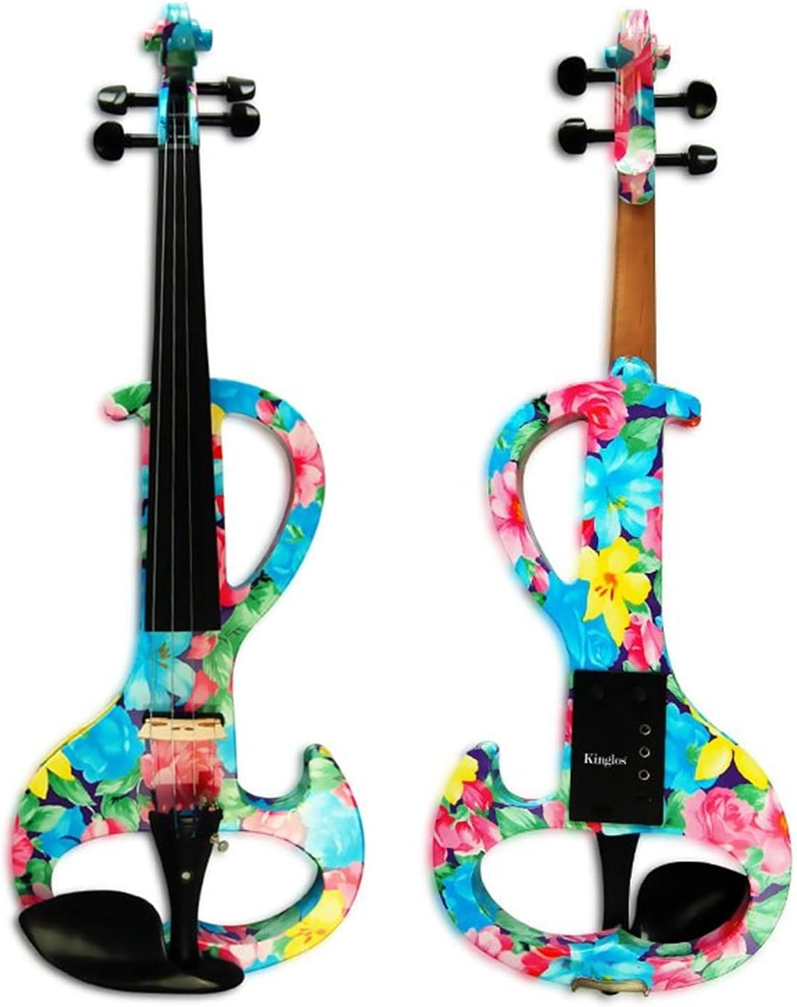Violin Electric Art Violin Colorful Flowers Painted Solid Wood Silent Violin 4/4 Ebony Parts W/Case Bow Cable Cello Kit