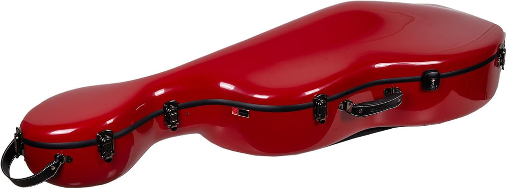 Crossrock Fiberglass 4/4 Cello Case with Wheels | Red Finish, Grey Velvet Interior, Combo Lock, Padded Music Pouch, 3 Handles – Full Size Hardshell (CRF2020CEFRD)