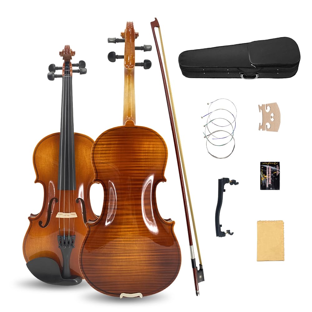 1/2 Violin Set for Beginners Violin Fiddle Set for Beginners with Shoulder Rest Bow Bridge Hard Case and Extra 4strings