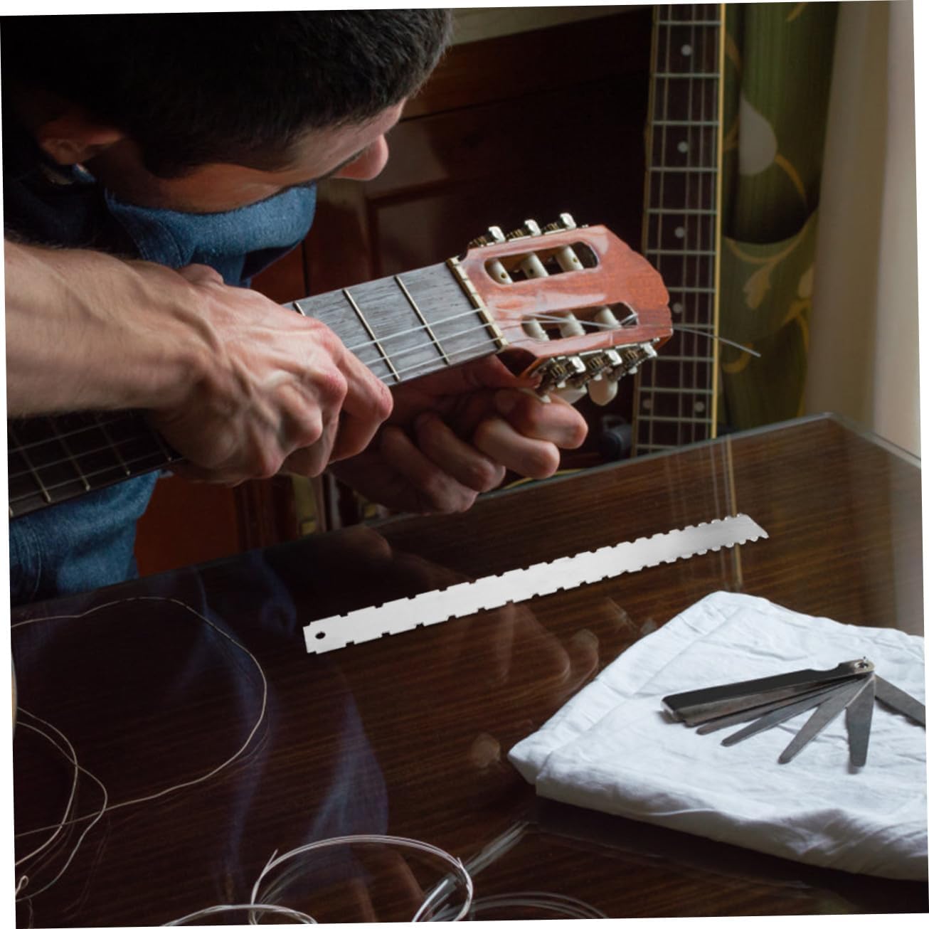 DECHOUS Guitar String Action Gauge Ruler Stainless Steel Neck Straight Edge Setup Tool for Electric Acoustic Bass Guitar Repair and Fretboard Measurement