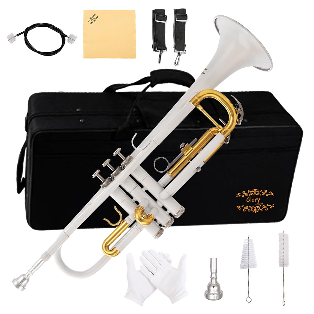 Glory Bb Trumpet - Trumpets for Beginner or Advanced Student with Case, pair of gloves-Gold