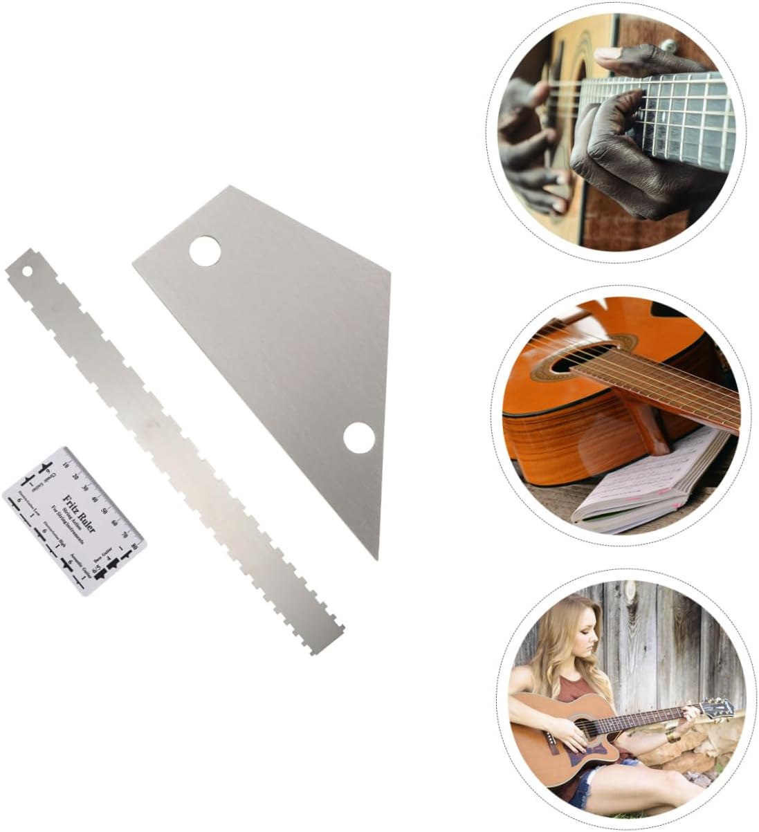 3Pcs Guitar Measuring Tool Set String Action Ruler Neck Notched Straight Edge Compact Lightweight for Fretboard Straightness String Height Measurement
