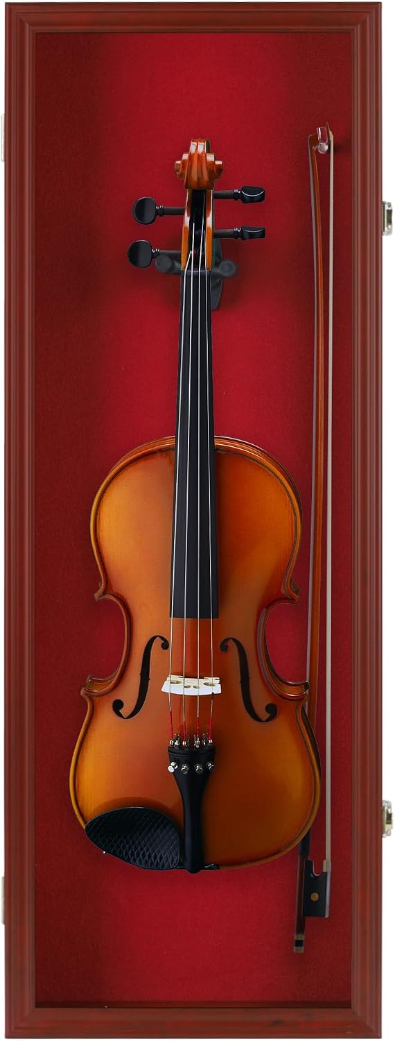 Violin Display Case Violin Case Hanger Stand 33" Height Mahogany Finish Frame fits Ukulele Fiddle Also