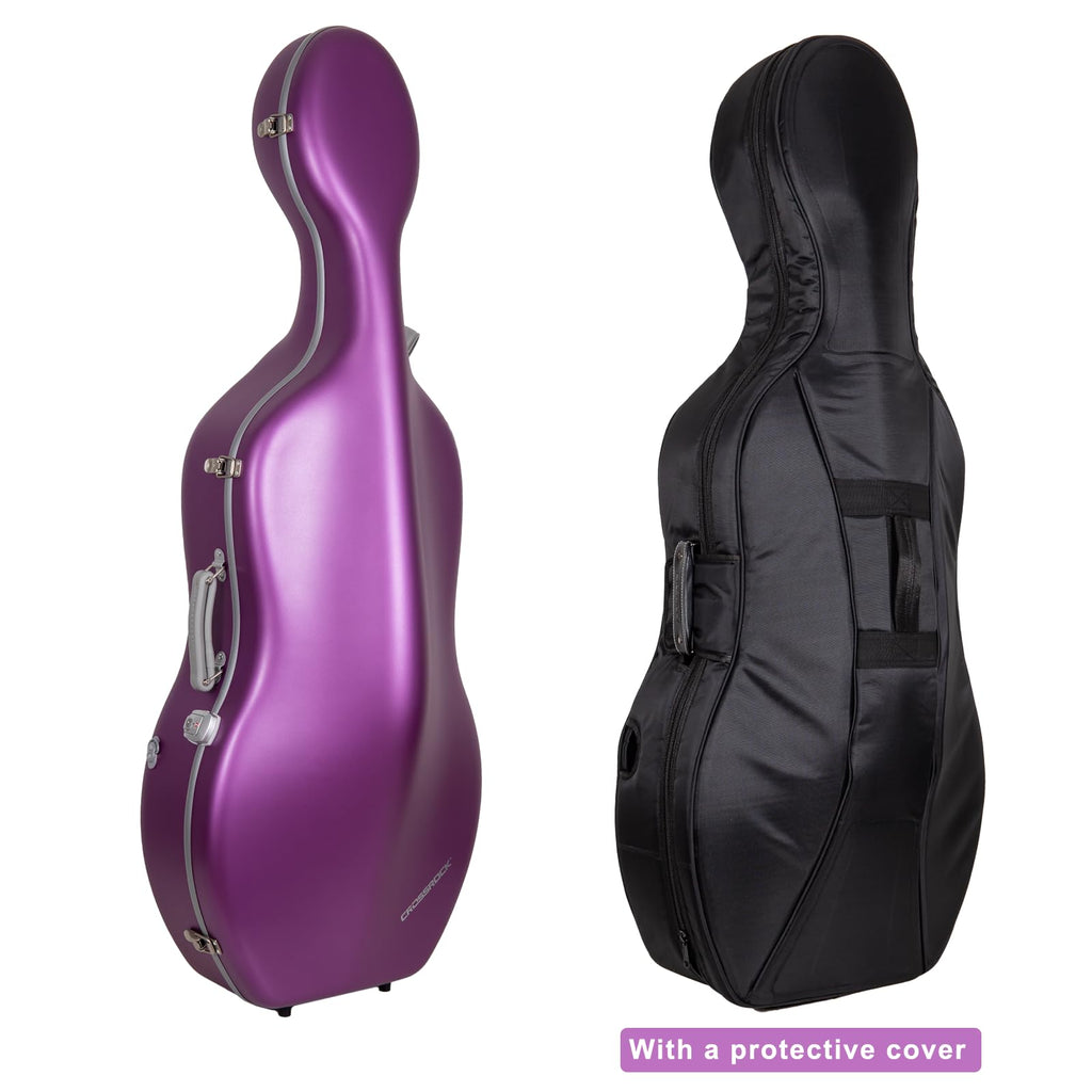 Crossrock Professional 4/4 Carbon Fiber Cello Case | 6lb Ultra-Light TSA Hardshell | Adjustable Magic Pads & Anti-Scratch Cover | Gloss Crimson Finish