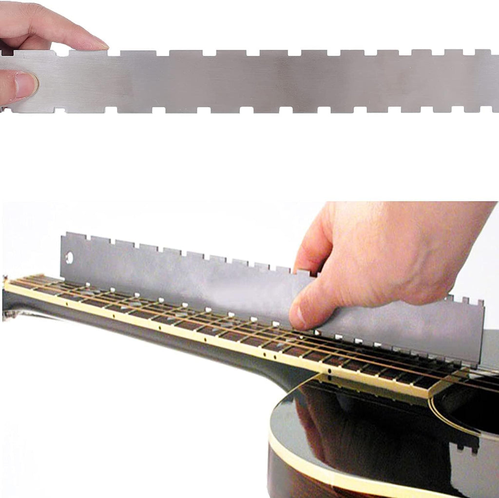 13pcs Guitar Luthier Tools Set Guitar Radius Gauge Unilateral Neck Straight Edge String Action Gauge Ruler Feeler Gauge Fret Rocker Fret Set Up Tool for Guitar Fretboard and Frets