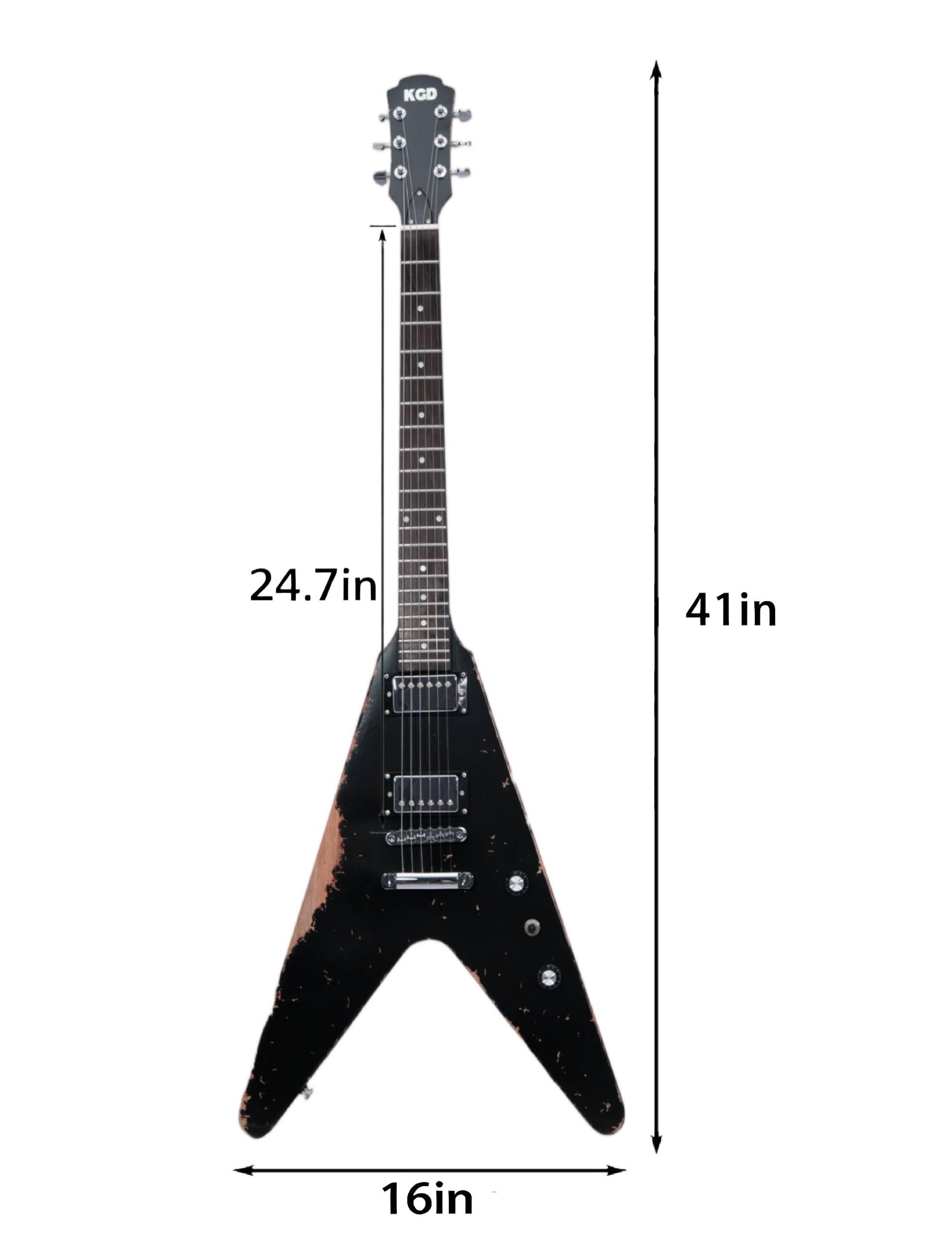 KGD Relic V Electric Guitar,Mahogany Body and Neck,Rosewood Fingerboard,Bone Nut,6-String Relic Heavy Metal Guitar,Professional/Electric Guitars for Adults