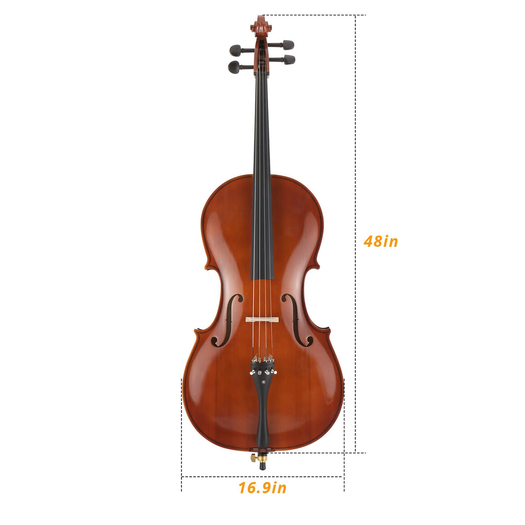 4/4 Full Size Cello Set,Professional Handmade Solid Wood Acoustic Cello with Portable Bag,Bow,Rosin,Cello Musical Instrument for Beginners & Adults (Natural)